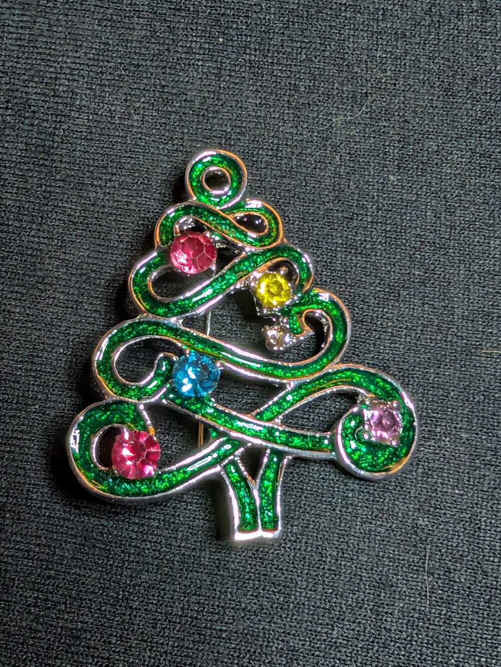 Festive Green Crystal Christmas Tree Brooch - Unbranded